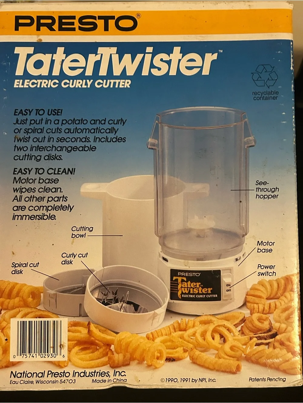 Vintage Presto TaterTwister Electric Curly Cutter – Original Box